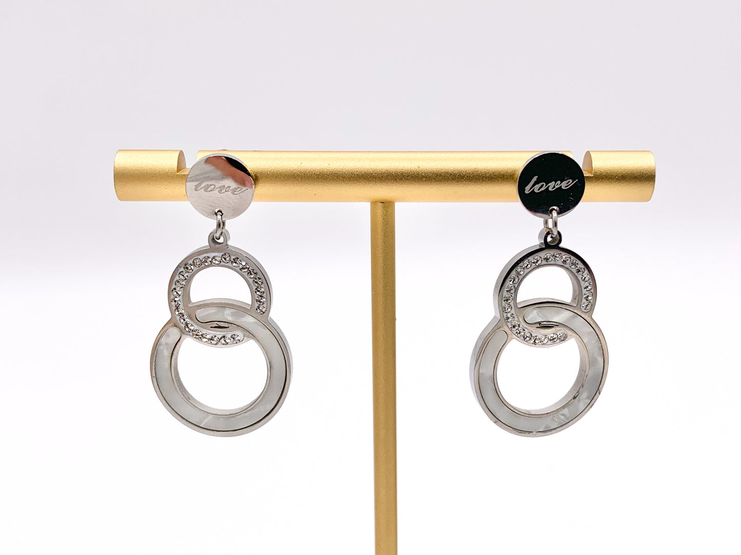 Stainless Steel Shell Acetate Double Circle Loop Oval Paperclip Earring Dangle Huggies in Silver plated Stainless Steel 3 pairs
