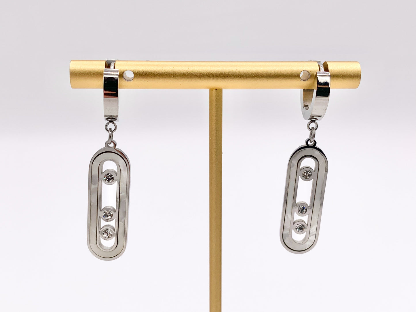 Stainless Steel Shell Acetate Double Circle Loop Oval Paperclip Earring Dangle Huggies in Silver plated Stainless Steel 3 pairs