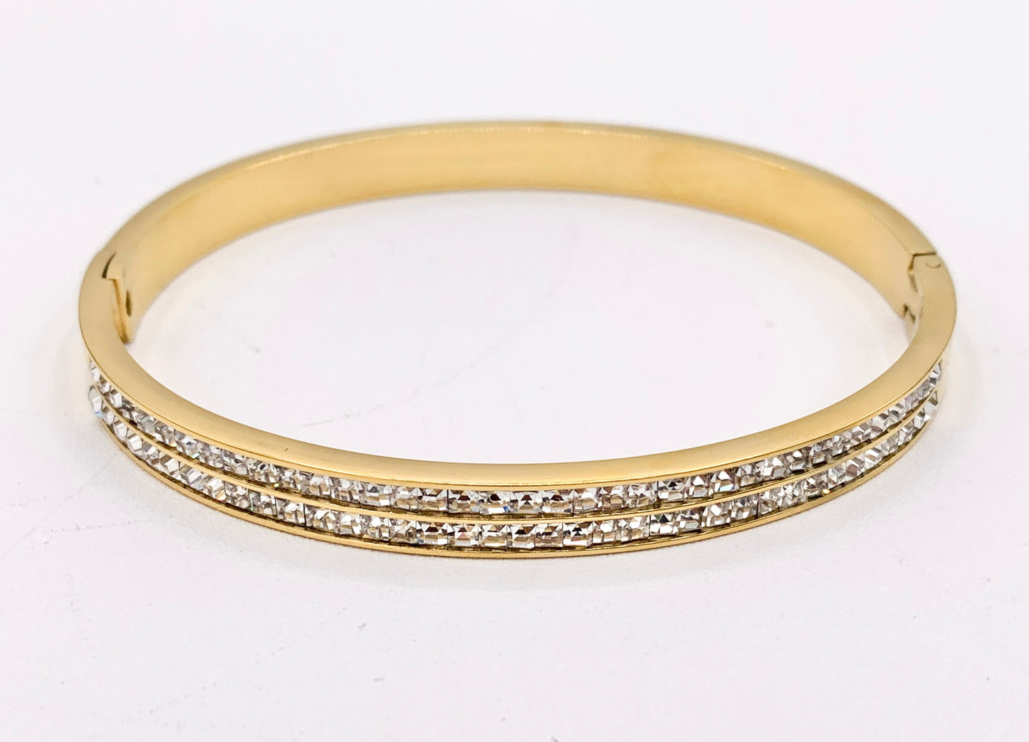 7 " Stainless Steel Bracelets CZ Multi Shell Acetate White Twist Coin Rhinestone Close Bangles in 18K Gold plated Stainless Steel 2pcs