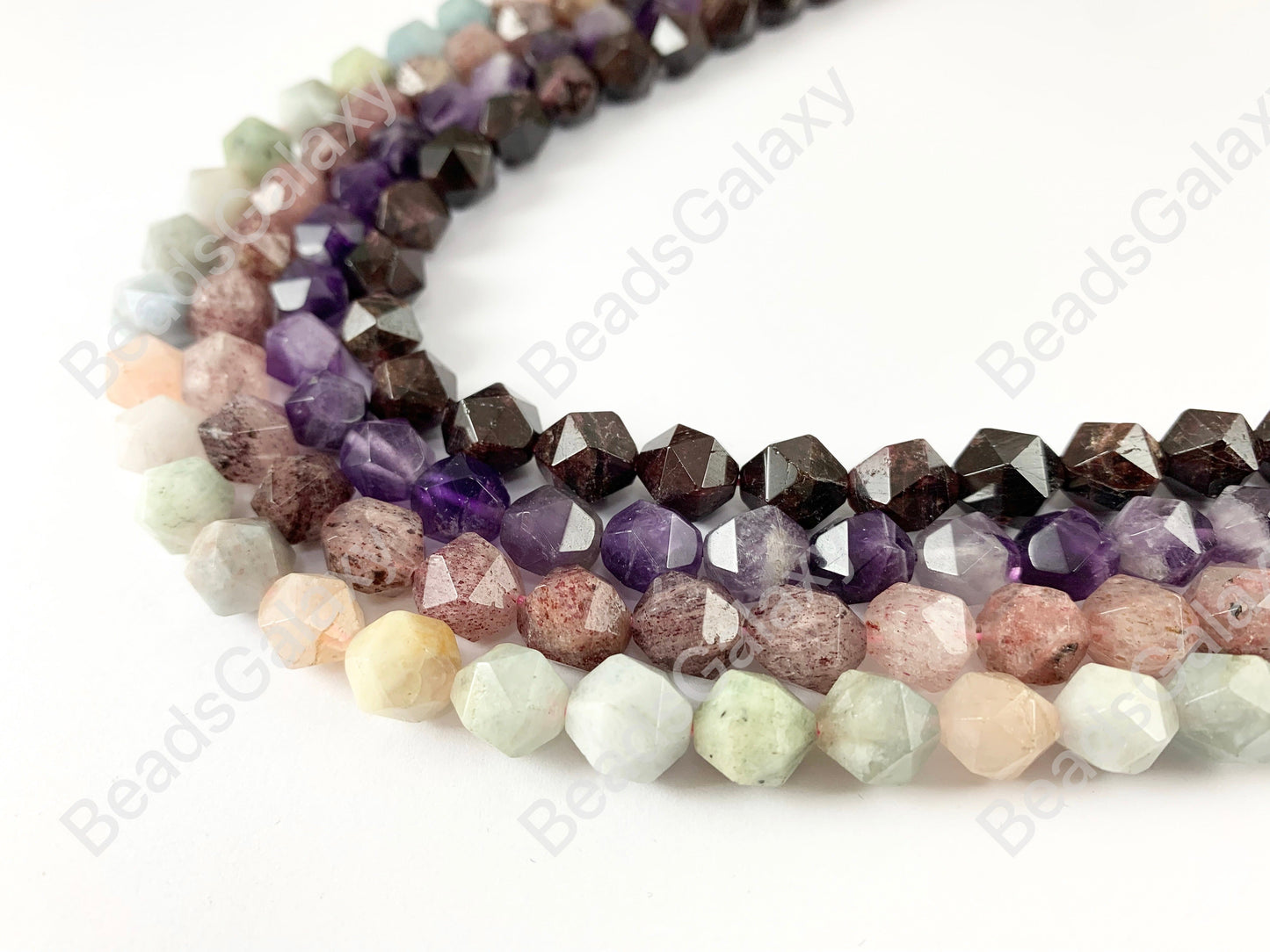 10mm Hand Cut Gemstones Star cut Faceted Natural Gemstone Beads Around 15"