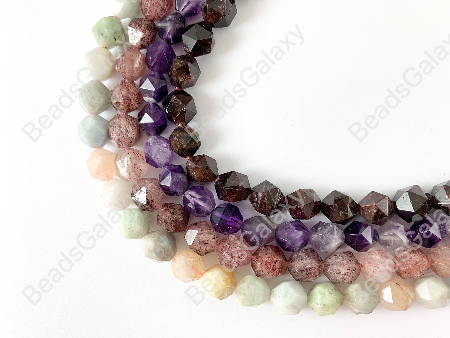 10mm Hand Cut Gemstones Star cut Faceted Natural Gemstone Beads Around 15"