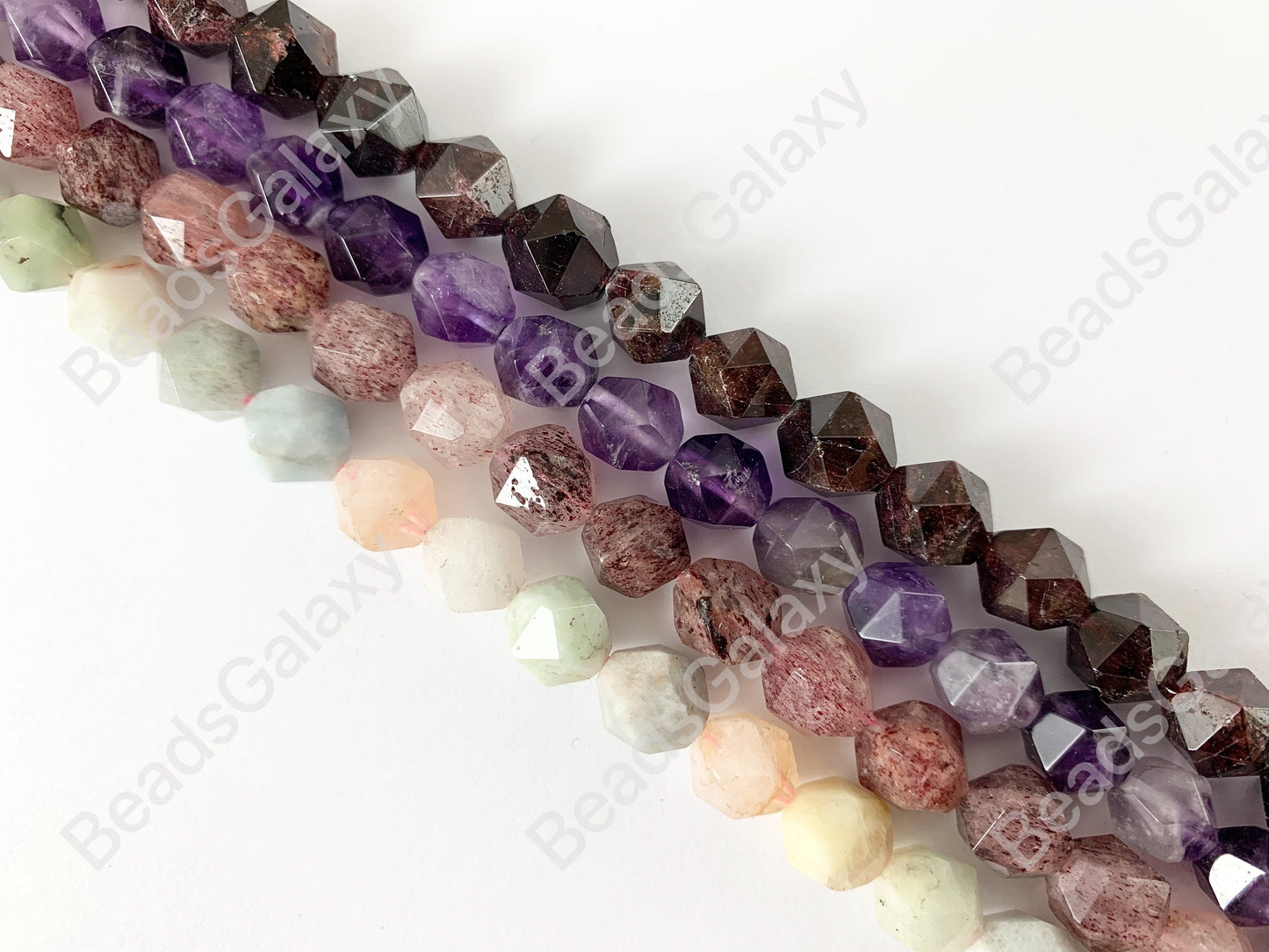 10mm Hand Cut Gemstones Star cut Faceted Natural Gemstone Beads Around 15"