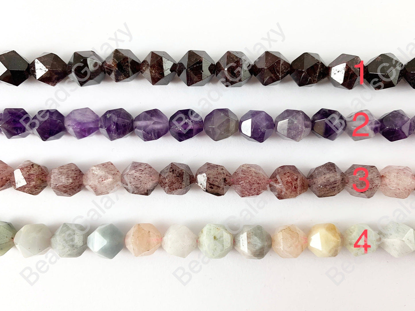 10mm Hand Cut Gemstones Star cut Faceted Natural Gemstone Beads Around 15"