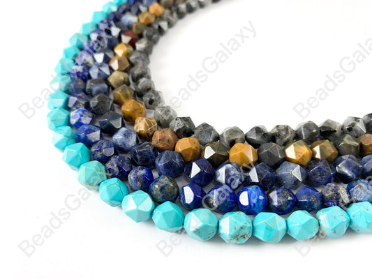 8mm Hand cut Gemstones Star cut Faceted Natural Gemstone Beads Around 15"