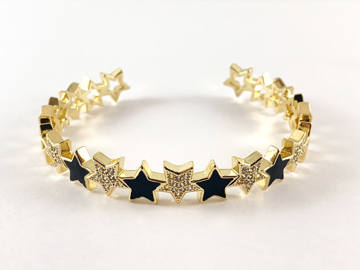 Real Gold 18K Plated Enamel CZ Pave Copper Star Adjustable Bracelet Cuffs/Bangles 1pc