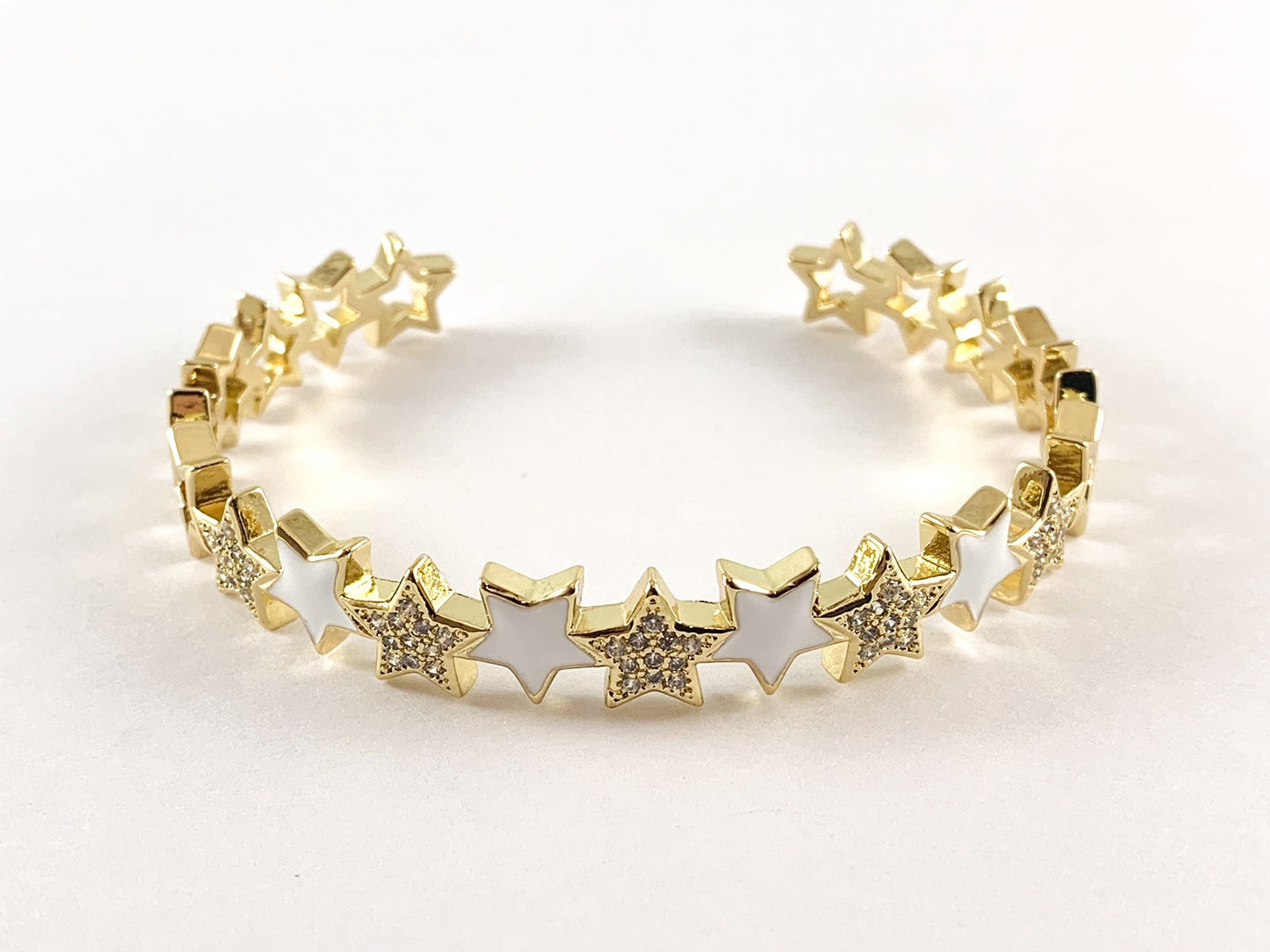 Real Gold 18K Plated Enamel CZ Pave Copper Star Adjustable Bracelet Cuffs/Bangles 1pc