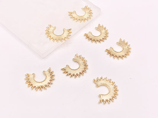 Real Gold 18K Plated Sunburst Sun Burst Top Drilled 2 Loop Charm Earring Jewelry Component 8 pcs