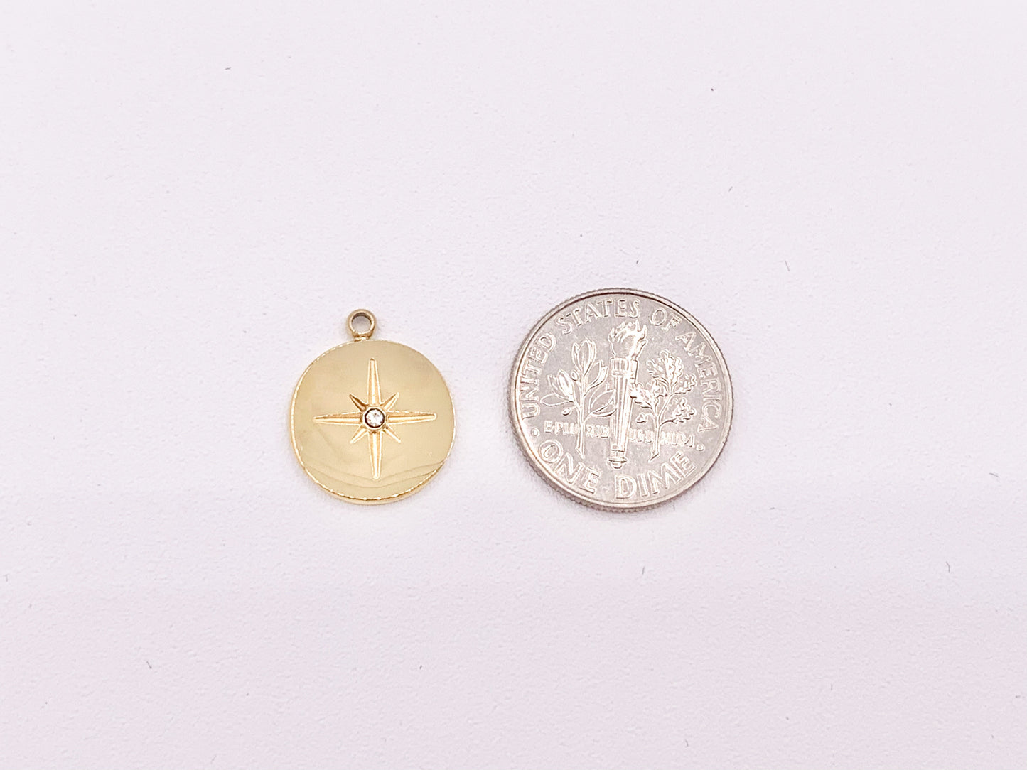 Adorable Starburst Coin Circle Charms with CZ Pave in 18K Gold plated Copper 10 pcs