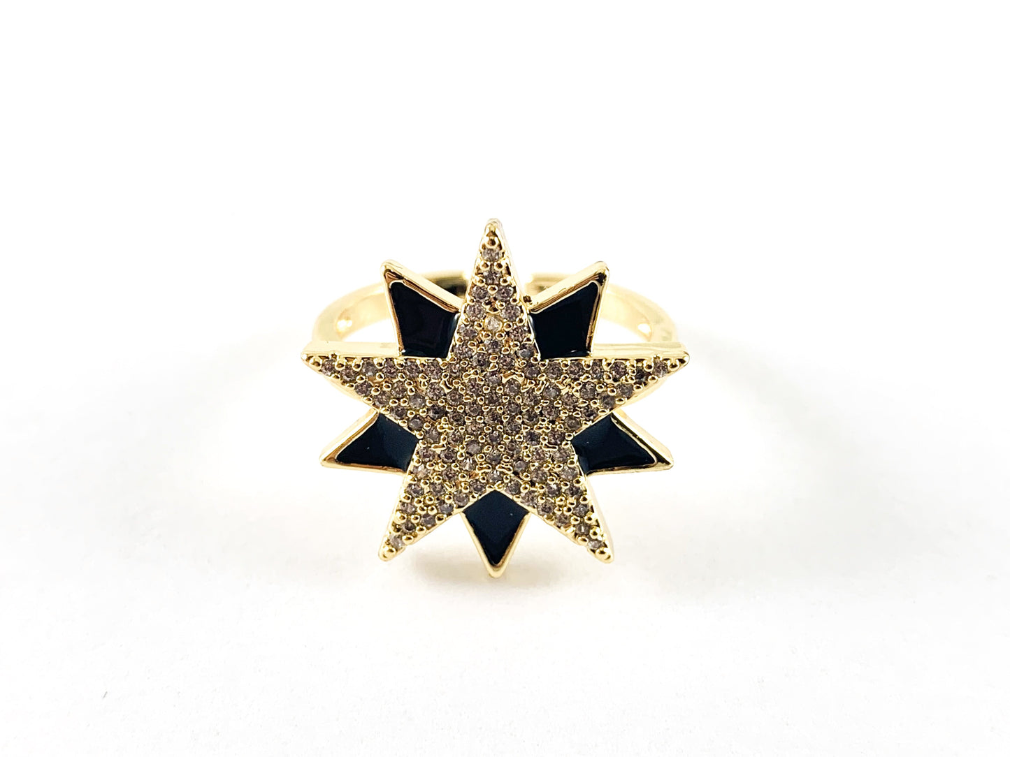 Real Gold 18K Plated Enamel Starburst Adjustable Ring 3pcs