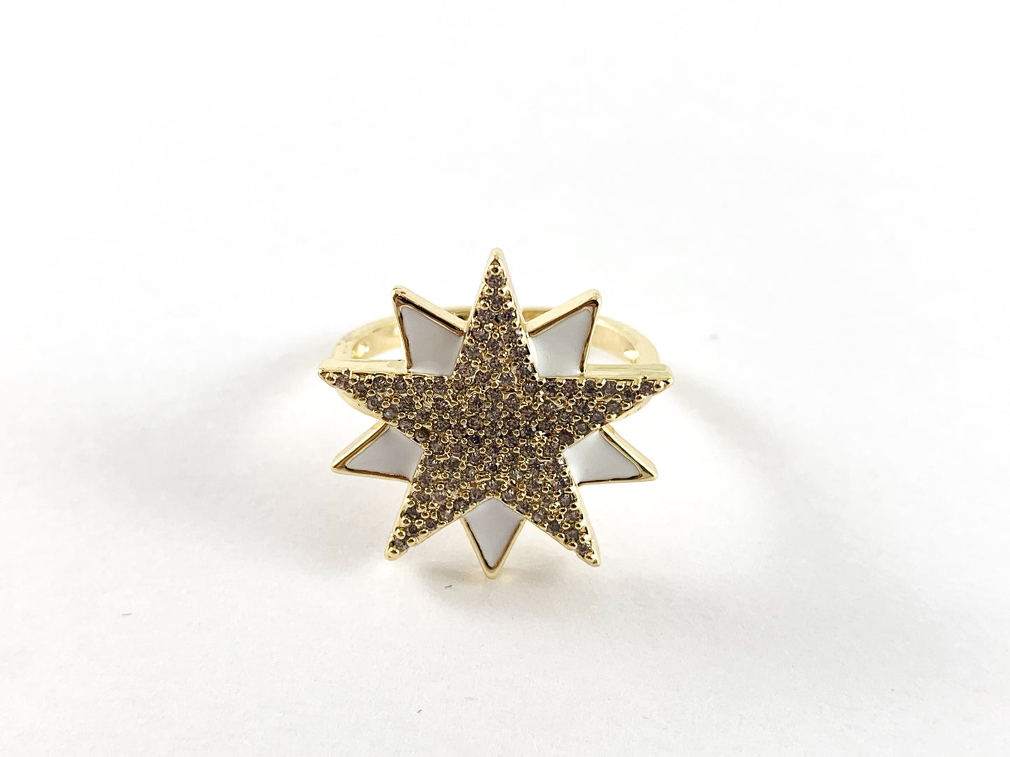 Real Gold 18K Plated Enamel Starburst Adjustable Ring 3pcs