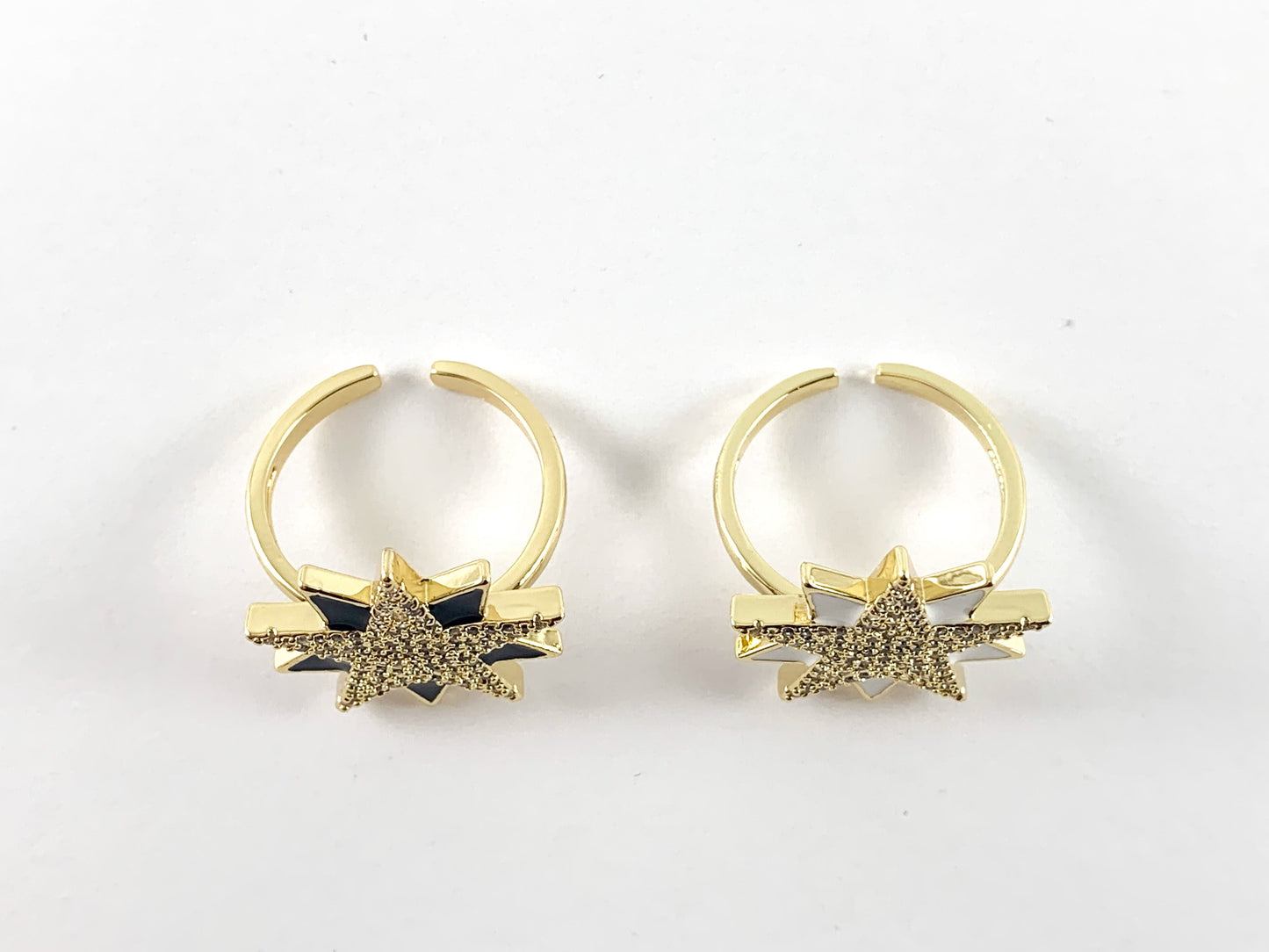 Real Gold 18K Plated Enamel Starburst Adjustable Ring 3pcs