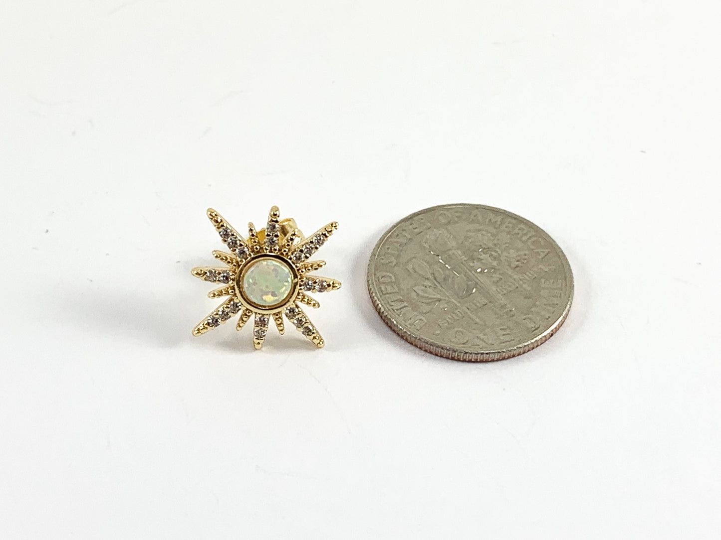 Real 18K Gold Plated Japanese Opal CZ Pave Starburst Earring Stud Component Over Copper 2 pairs
