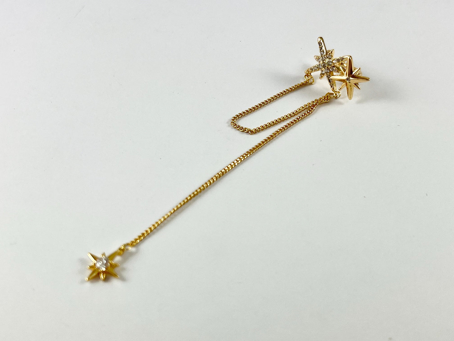 Ear Cuffs Tassel Chain CZ Pave Starburst in Real Gold 18K Plated Brass (No Piercing!!) 5 pcs