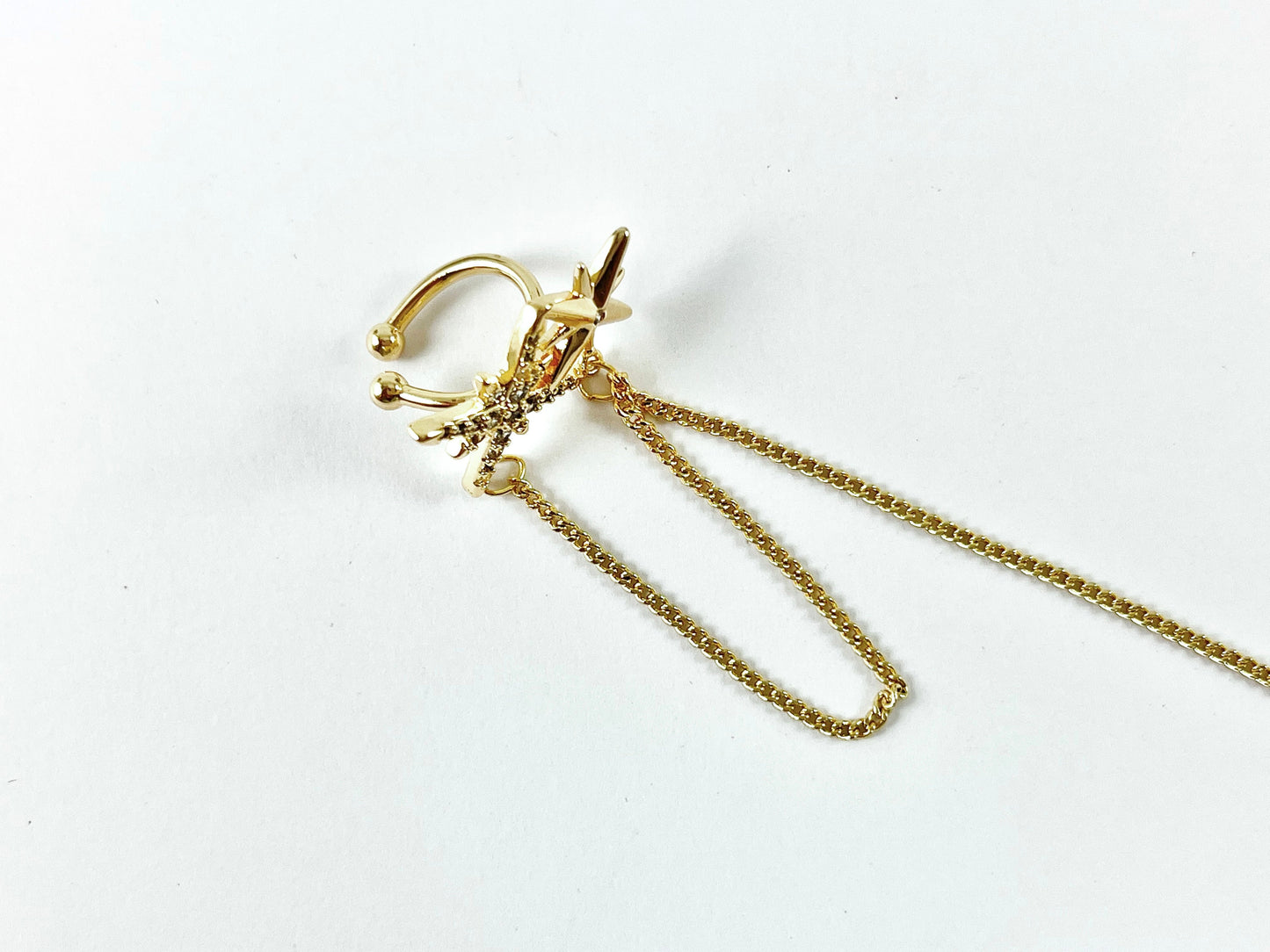 Ear Cuffs Tassel Chain CZ Pave Starburst in Real Gold 18K Plated Brass (No Piercing!!) 5 pcs