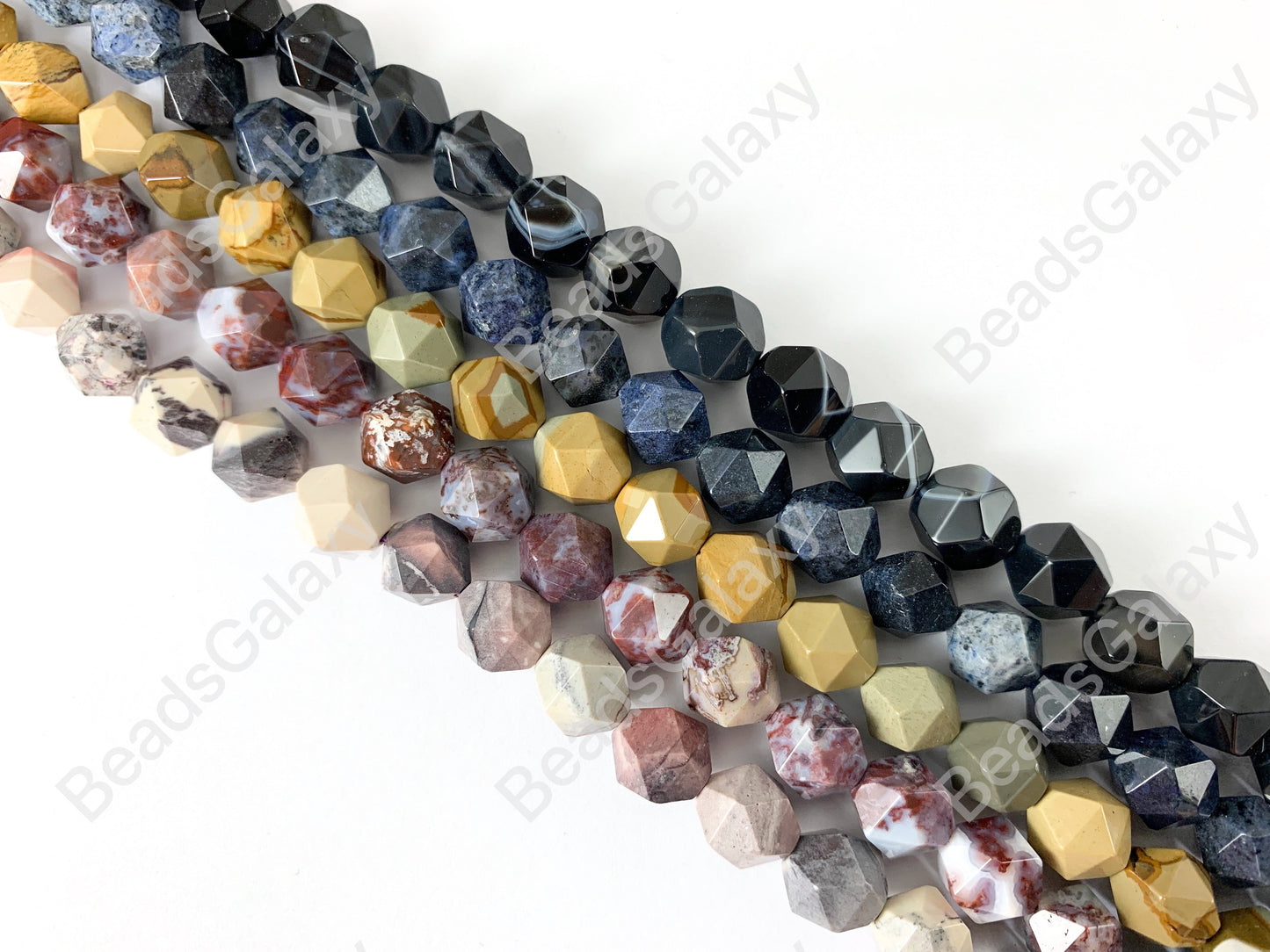 10mm Hand Cut Gemstones Star cut Faceted Natural Gemstone Beads Around 15"