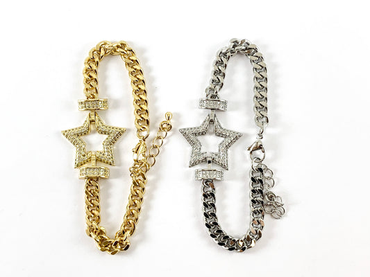 18K Gold Plated/Platinum Plated CZ Pave Star Bracelet with Extender 1pc