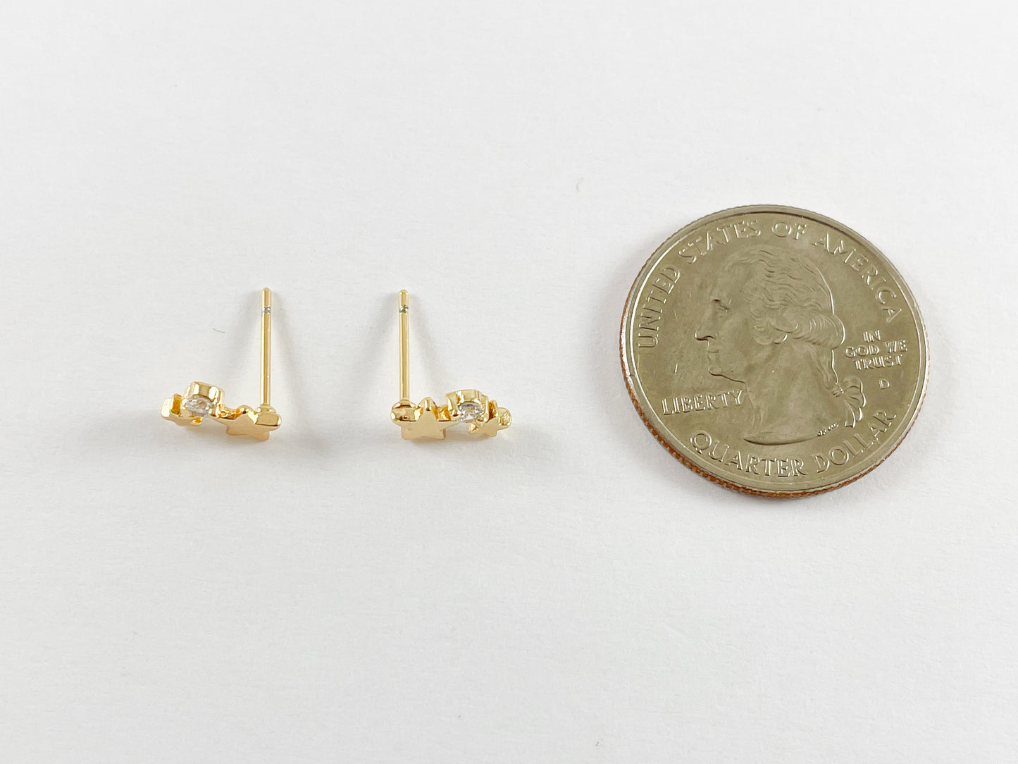 Real 18K Gold Plated Pave Star Earring Stud Over Copper 5pairs