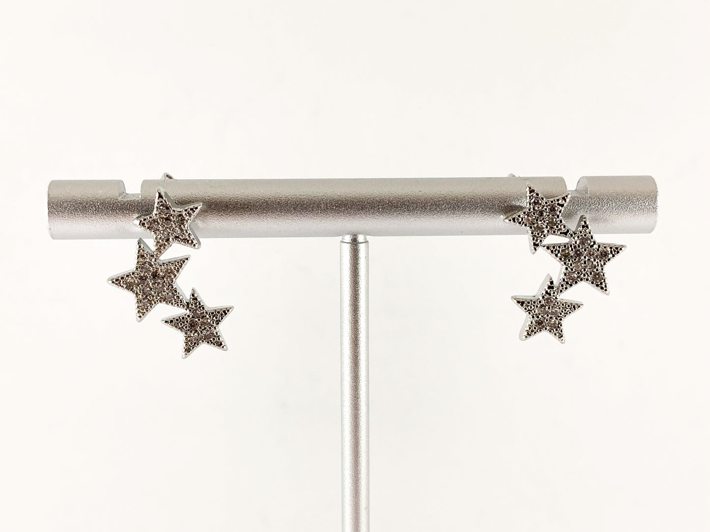 Real 18K Gold/Platinum Plated CZ Pave Triple Star Earring Stud Over Copper 3 pairs