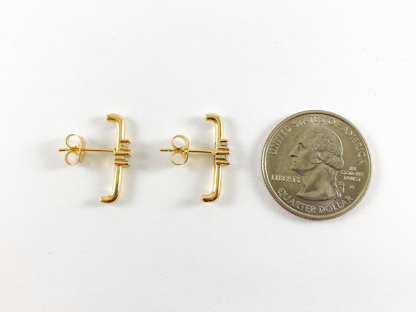 18K Gold Plated Pave Curved Bar Earring Stud Over Copper 4pairs