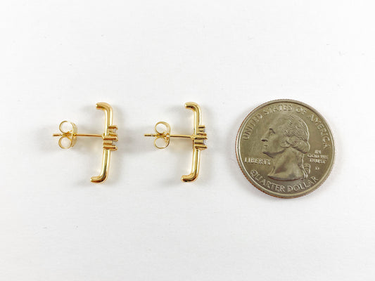 18K Gold Plated Pave Curved Bar Earring Stud Over Copper 4pairs