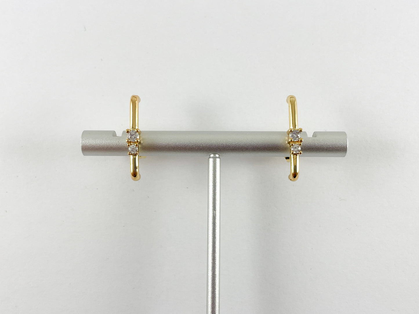 18K Gold Plated Pave Curved Bar Earring Stud Over Copper 4pairs