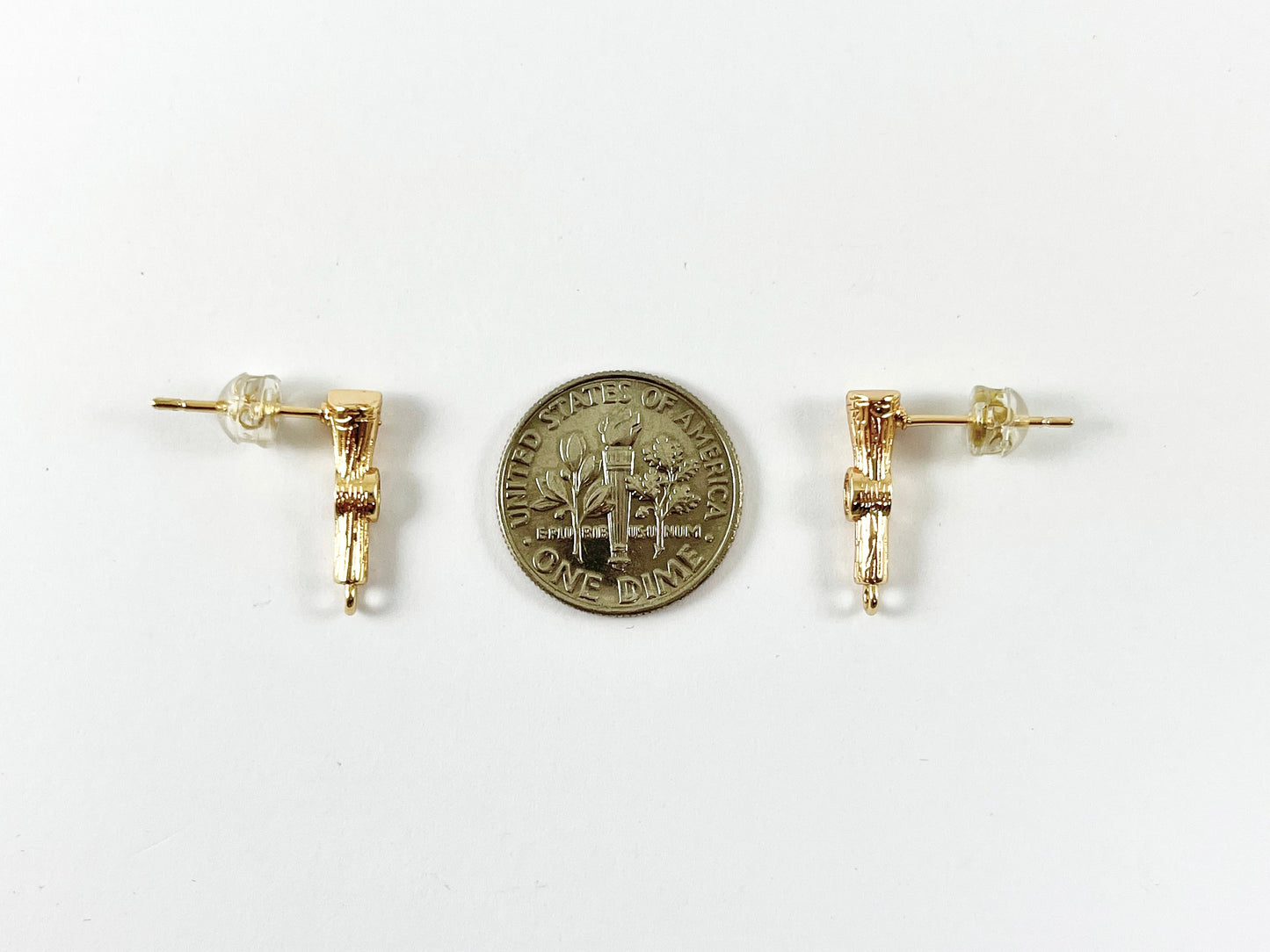 Gold Branch with CZ Pave Earring Stud Component Over Copper 5 pairs