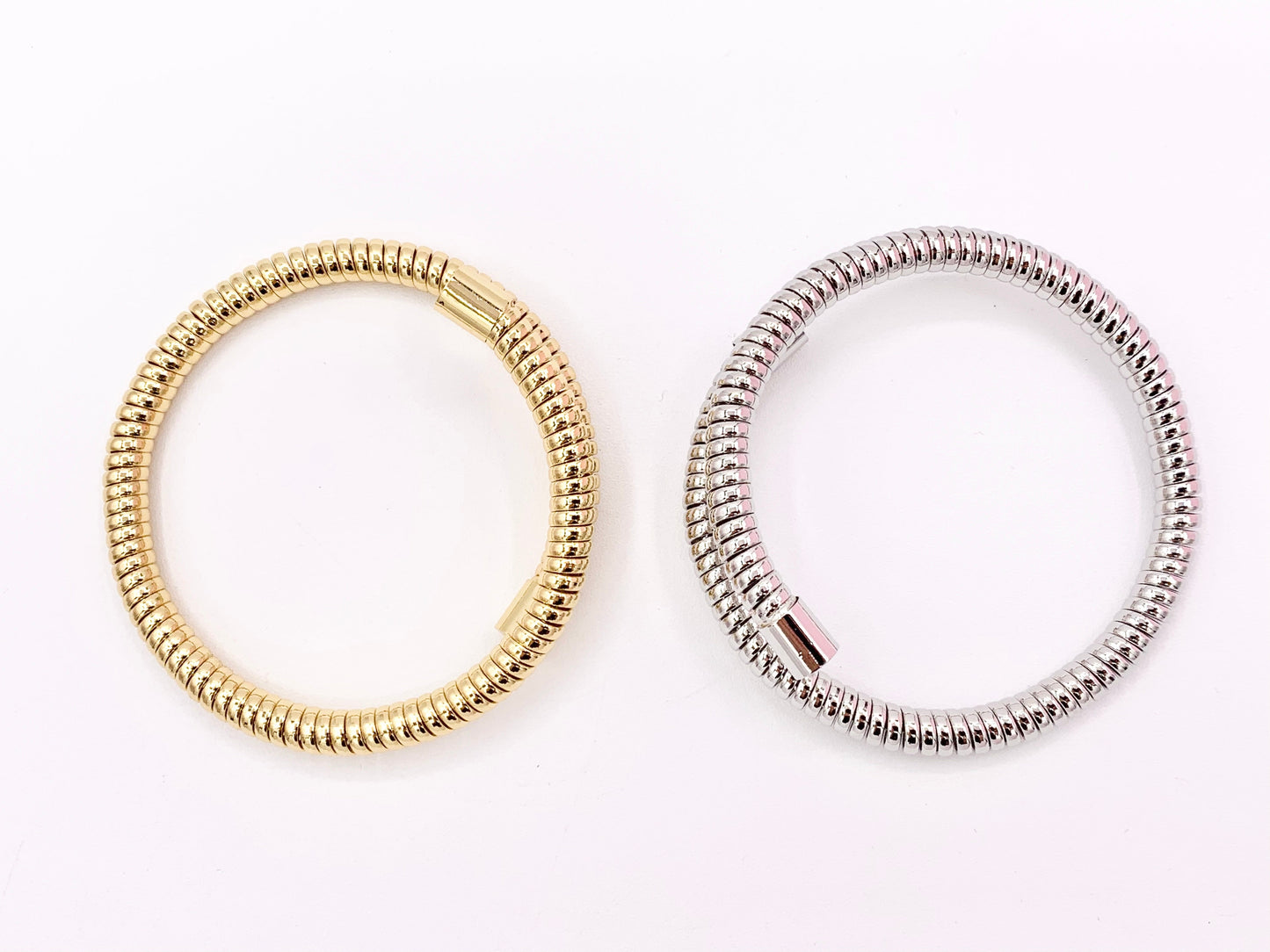 Stretch Coil Elegant Bypass Wrap Bracelet Cuffs in Real Gold/Platinum 18K Plated Copper 2 pcs