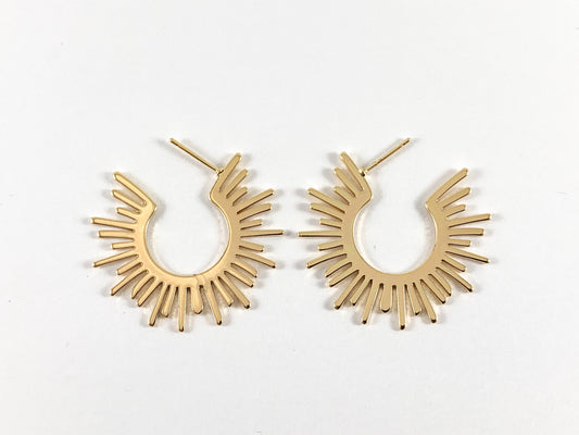Real 18K Gold Plated Sunburst Radiant Earrings Over Copper 4pairs
