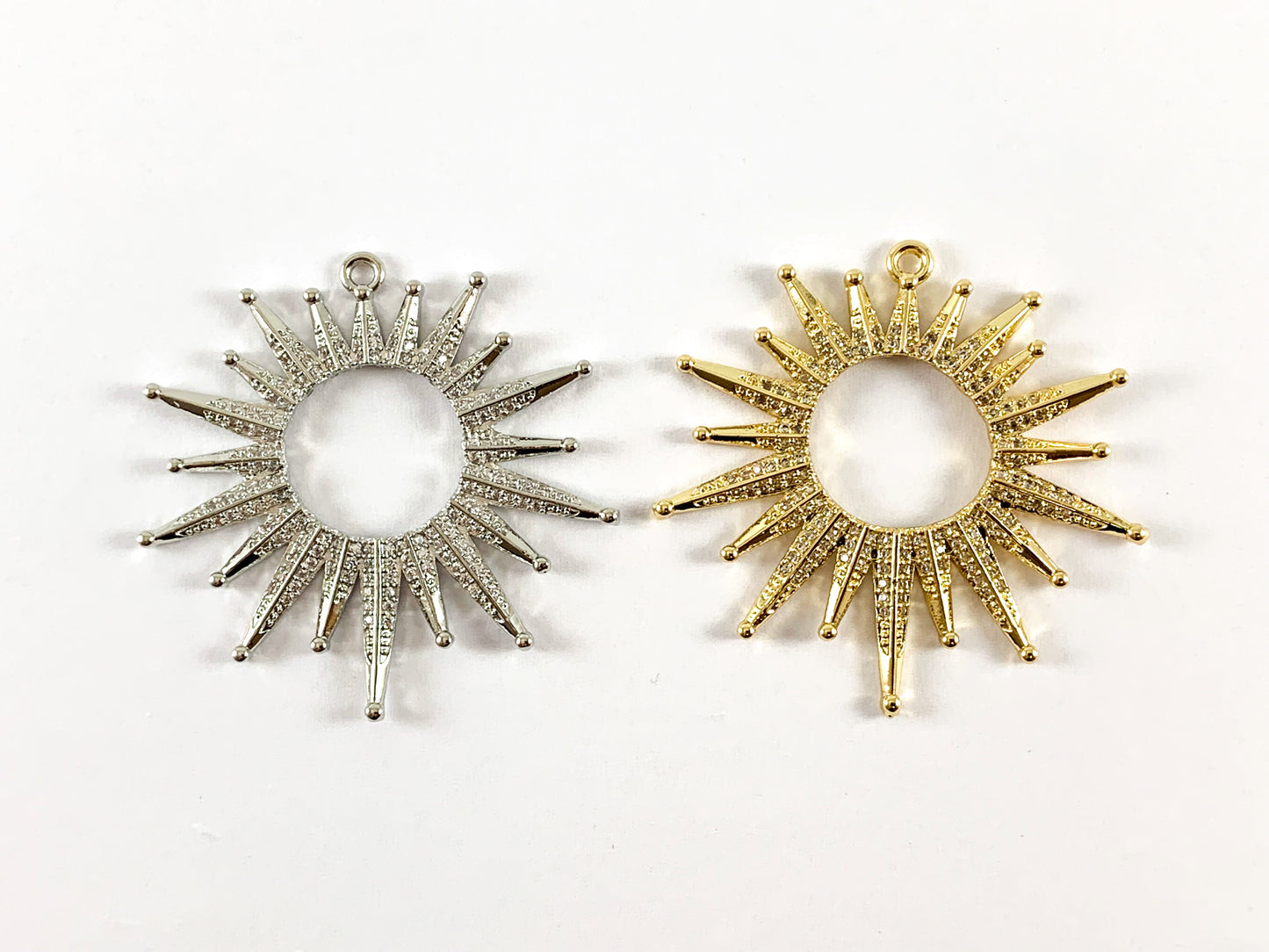 Real Gold/Platinum 18K Plated Micro CZ Sun Burst Pave Pendant Over Brass 3pcs