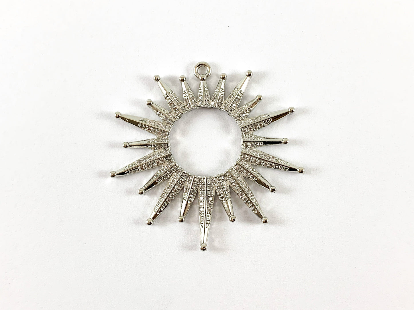Real Gold/Platinum 18K Plated Micro CZ Sun Burst Pave Pendant Over Brass 3pcs