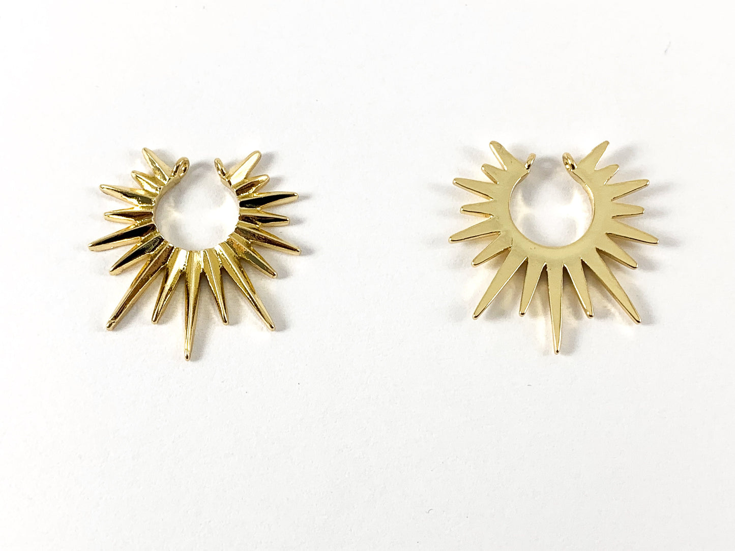 Real Gold 18K Plated Sunburst Top Drilled Charm Earring Component 5 pairs