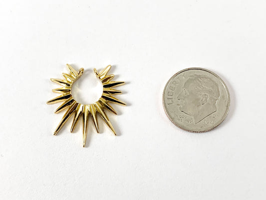 Real Gold 18K Plated Sunburst Top Drilled Charm Earring Component 5 pairs
