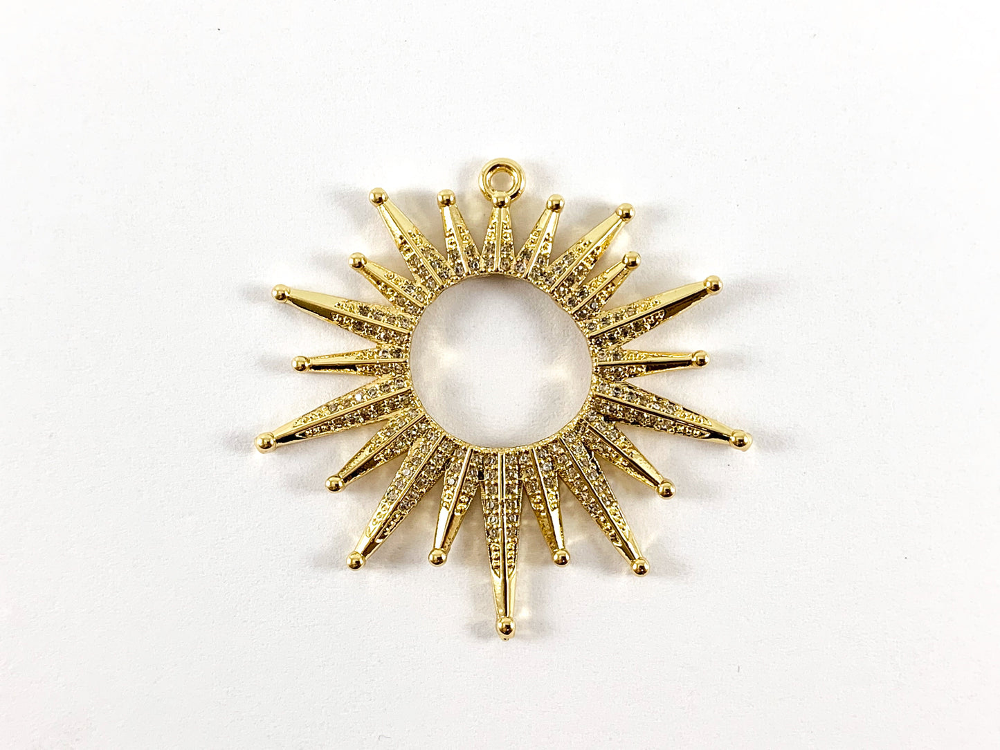 Real Gold/Platinum 18K Plated Micro CZ Sun Burst Pave Pendant Over Brass 3pcs