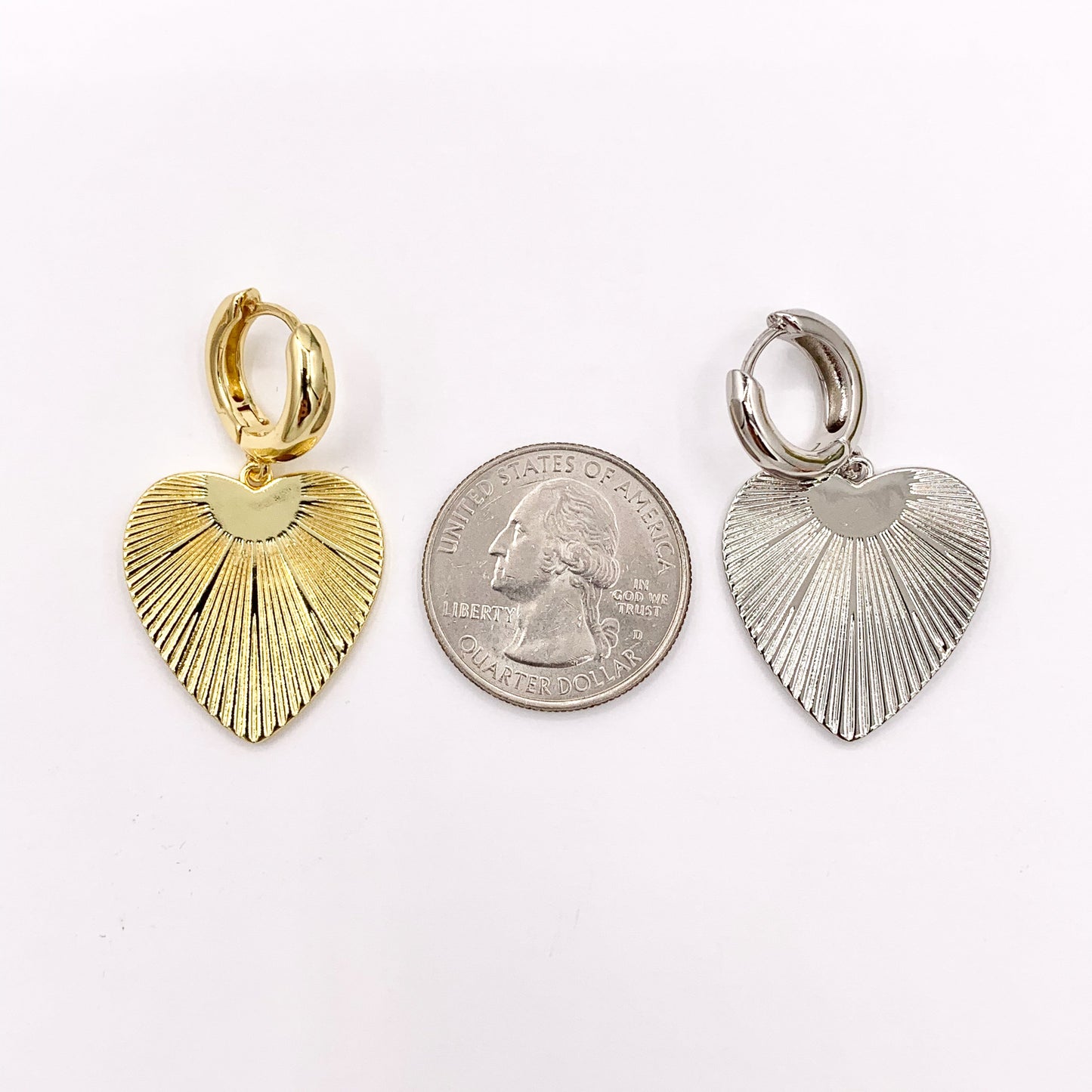 Statement Dangle Heart Earrings Huggies in 18K Gold or Silver Plated Copper 3 pairs