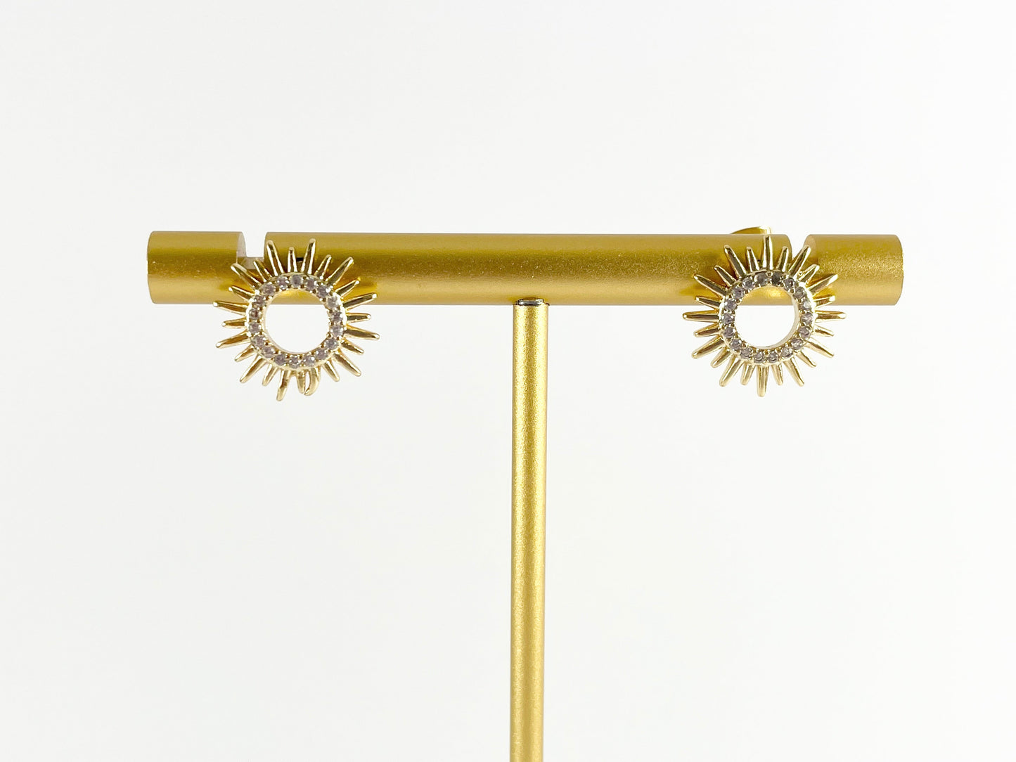 Real 18K Gold/platinum Plated CZ Pave Sunburst Sun Circle Earring Stud Over Copper 5 pairs