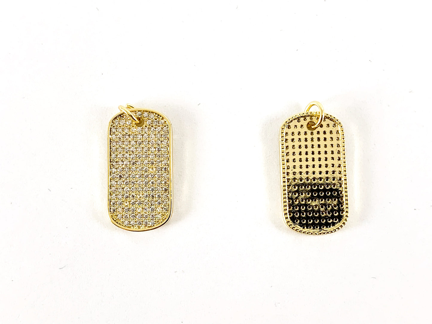 Real Gold/Platinum 18K Plated Micro CZ Rectangular Pave Tag Charm Pendant Over Brass 4pcs