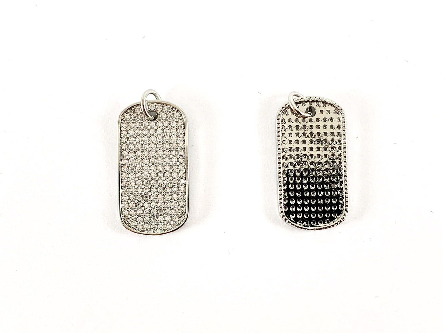 Real Gold/Platinum 18K Plated Micro CZ Rectangular Pave Tag Charm Pendant Over Brass 4pcs