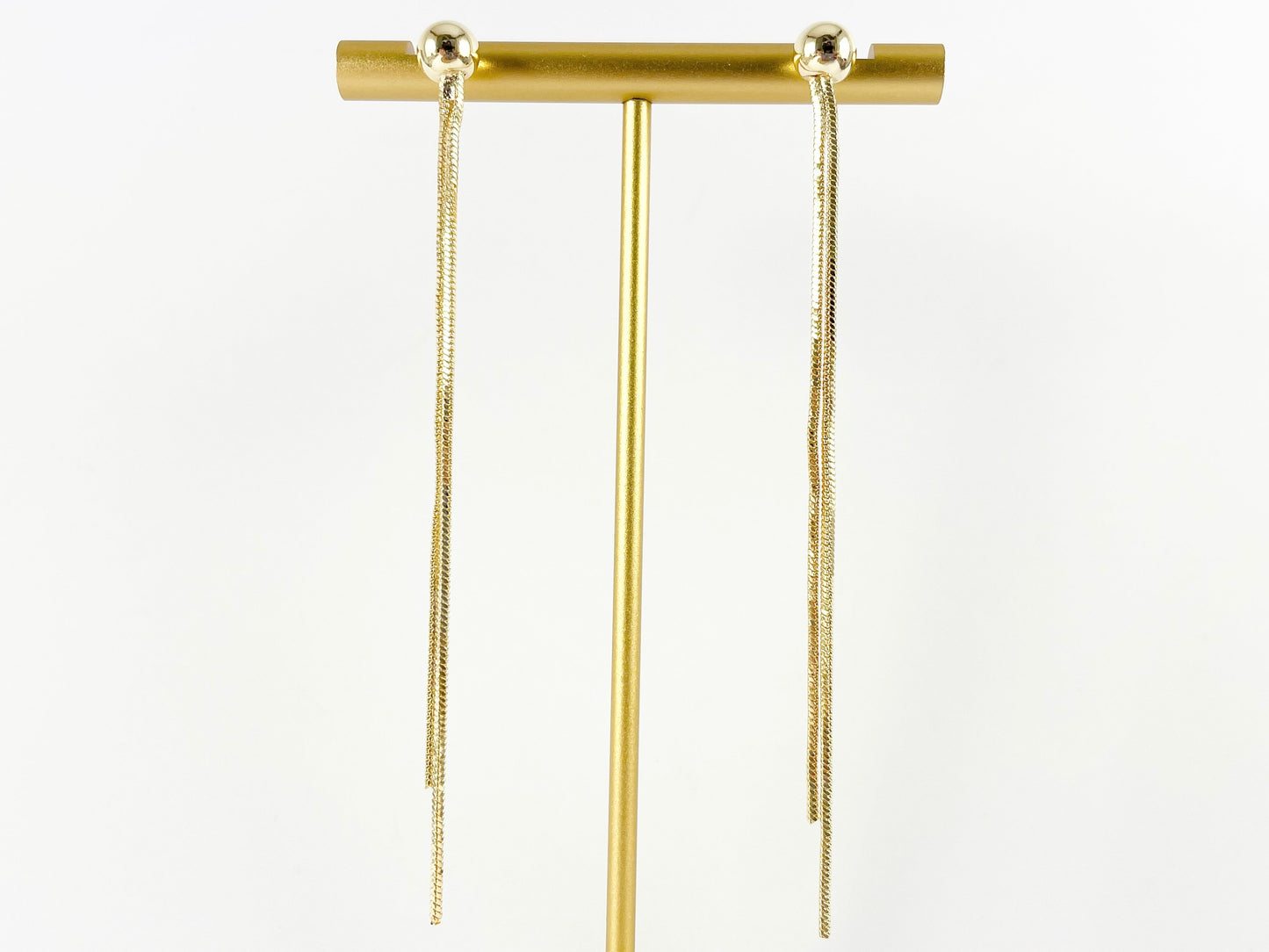 Real 18K Gold Plated Long Dainty Tassel Earring Over Copper 4 pairs