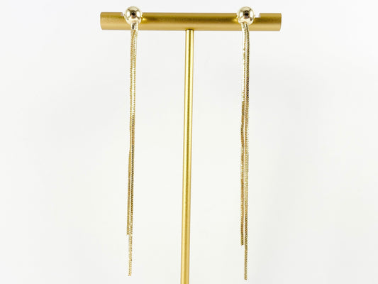 Real 18K Gold Plated Long Dainty Tassel Earring Over Copper 4 pairs