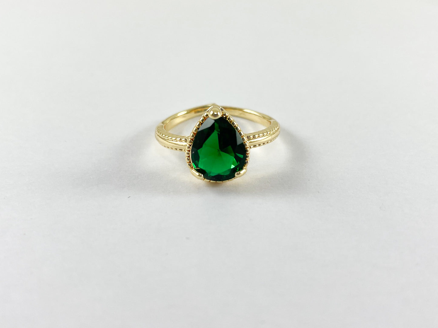 18K Gold Plated Copper Adjustable CZ Pave Green Pink Teardrop Shape Dainty Ring 5pcs