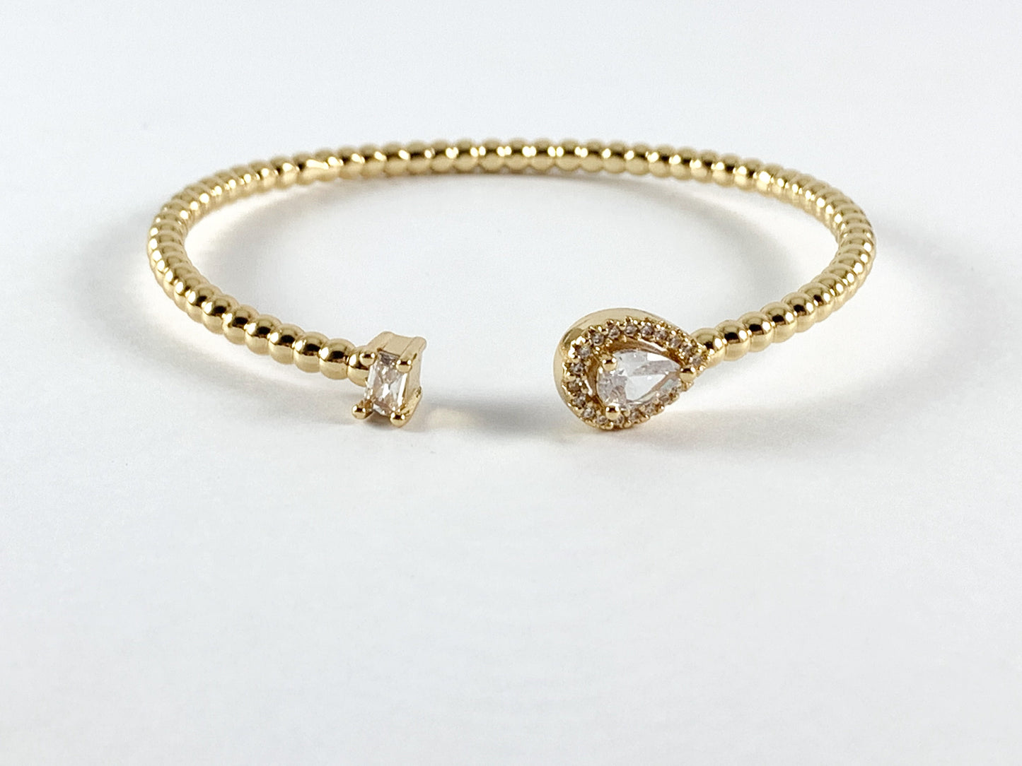 Real Gold 18K Plated Copper CZ Pave Teardrop Dainty Adjustable Bracelet Cuffs 1 cuff