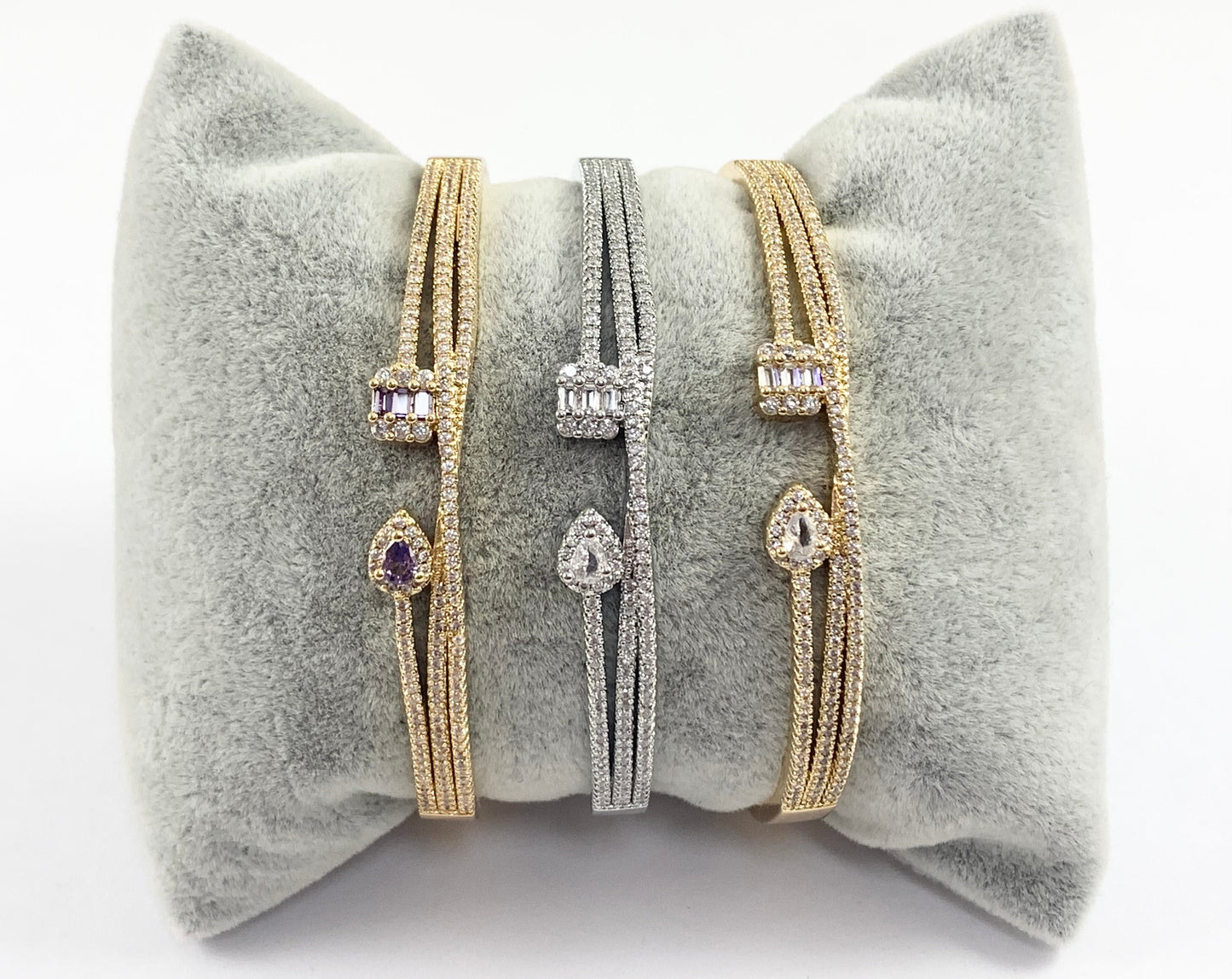 Cute Dainty Gold Bracelet Cuffs in Purple, Silver, Gold CZ Pave Bling Rhinestone Teardrop Cute Minimalist Bracelet Stack 1 bracelet
