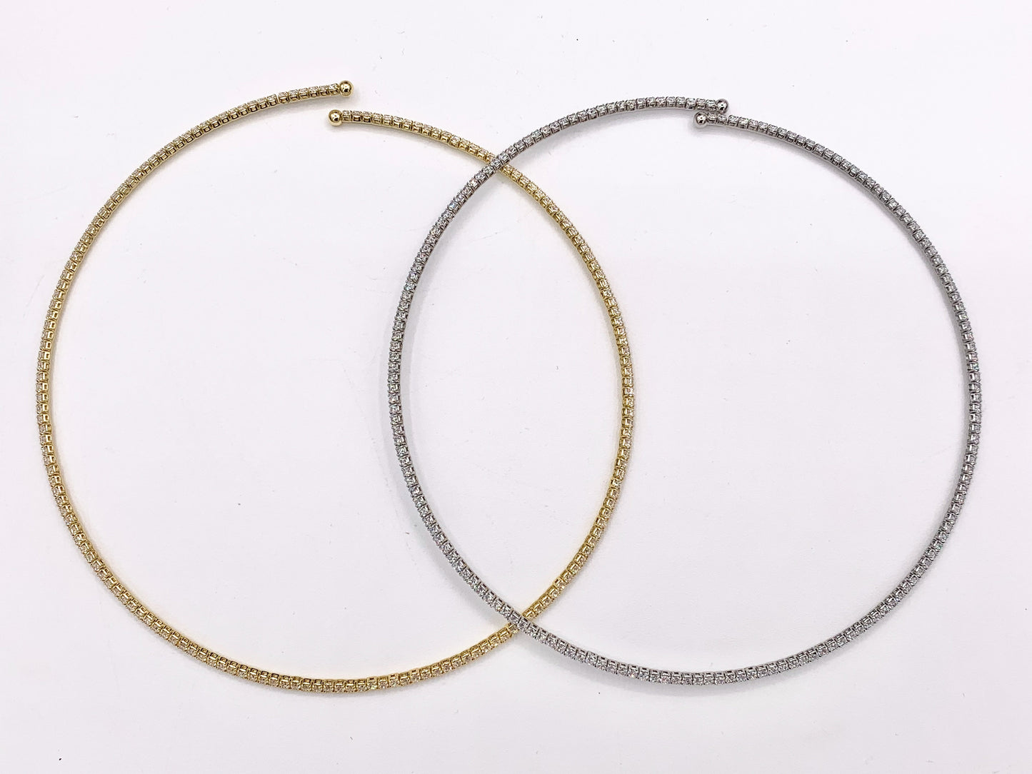 Tennis Choker Delicate Flexible 18K Gold/Platinum Plated Dainty Minimalist Fancy Tennis Choker 2 pcs