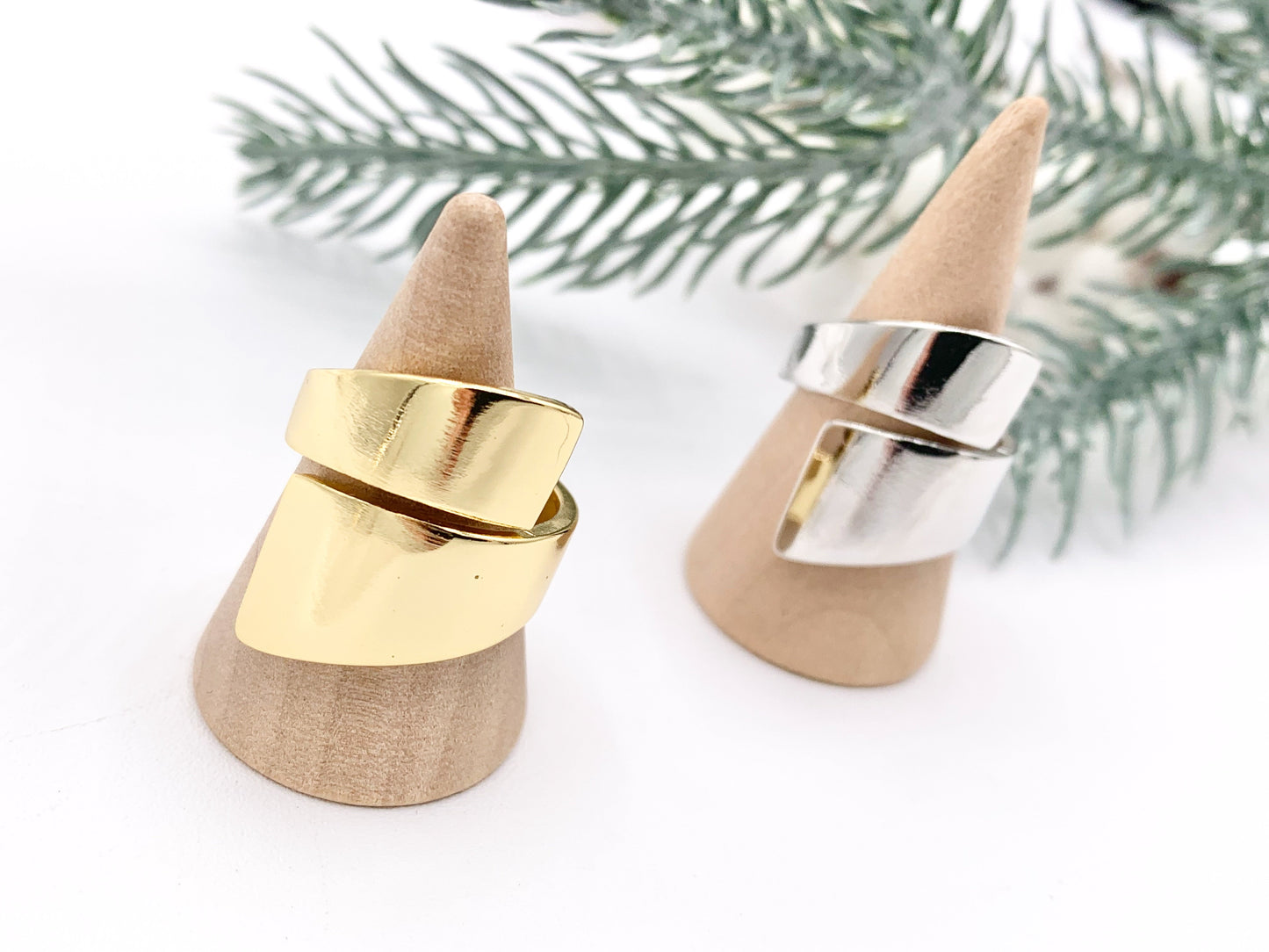 18K Gold and Platinum Plated Plain Wrapped Bypass Adjustable Ring 4 pcs