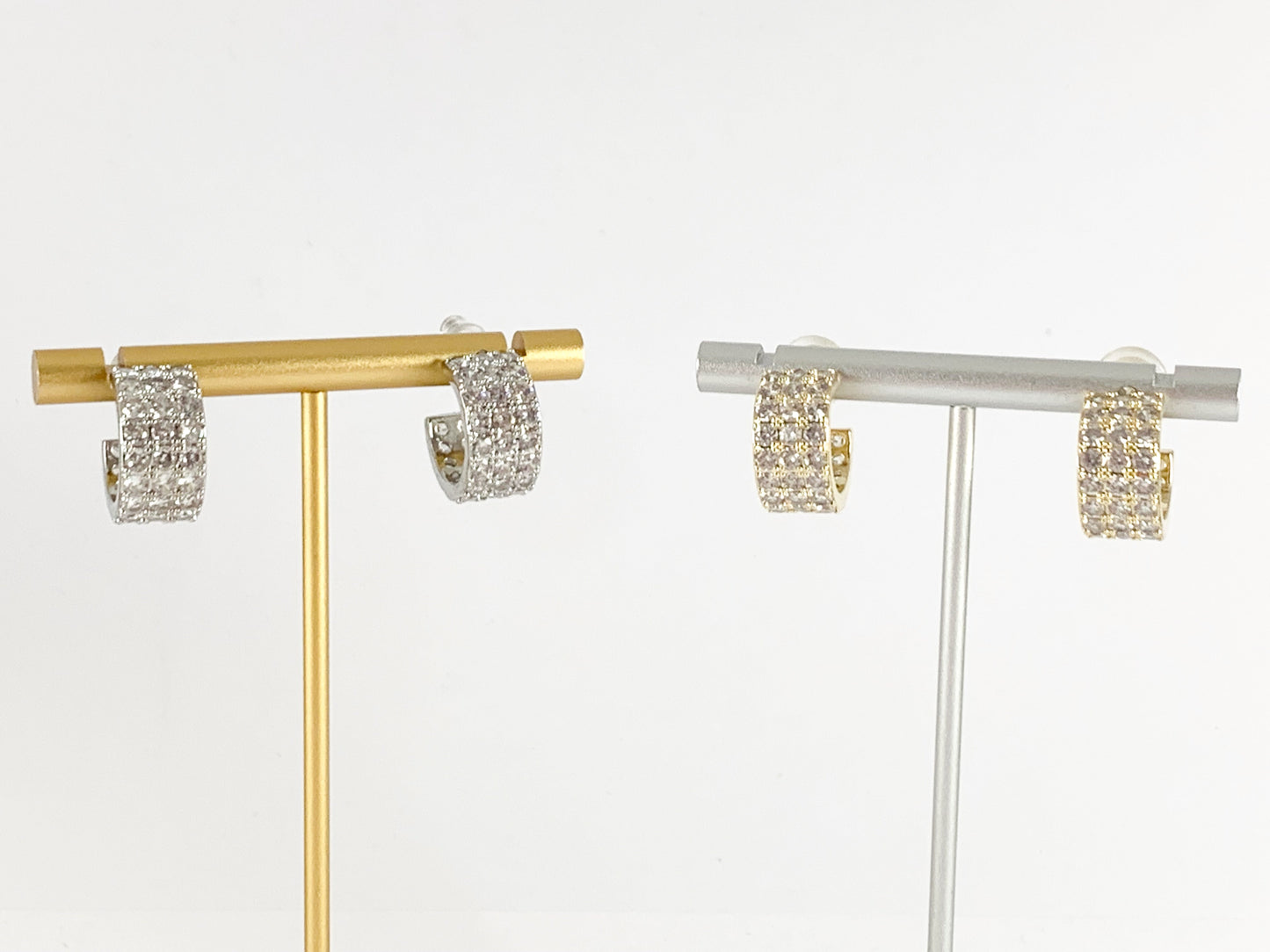 Dazzling Rhinestone Thick CZ Pave Huggie Hoop Earrings in 18K gold or Silver Plated Copper 3 pairs