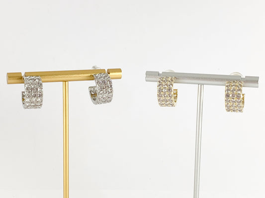 Dazzling Rhinestone Thick CZ Pave Huggie Hoop Earrings in 18K gold or Silver Plated Copper 3 pairs