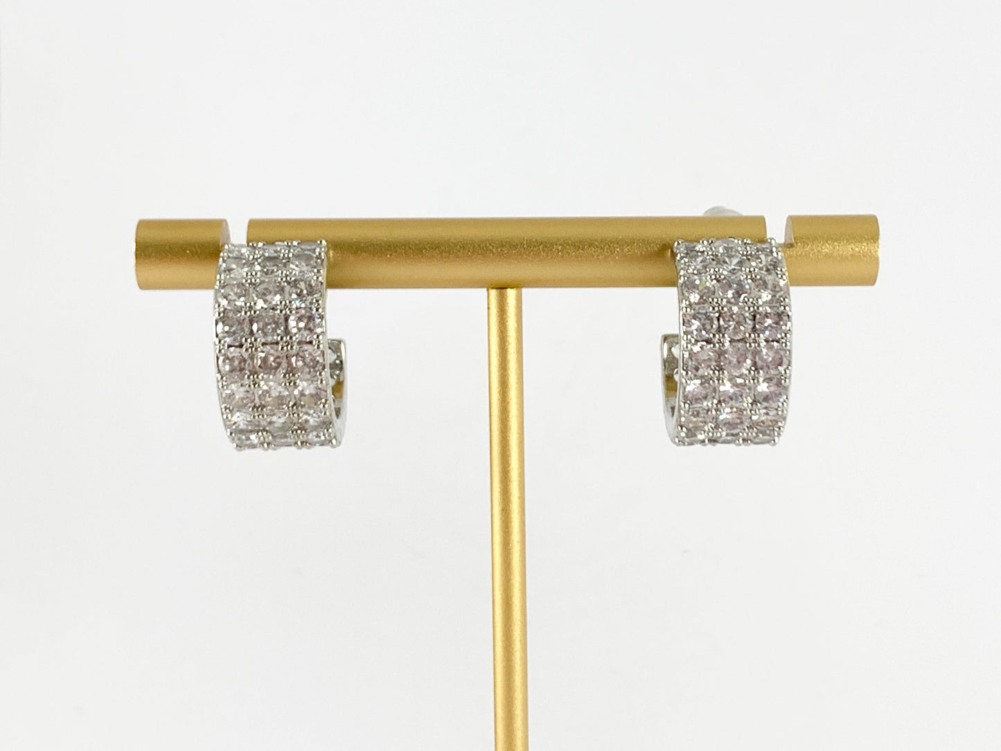 Dazzling Rhinestone Thick CZ Pave Huggie Hoop Earrings in 18K gold or Silver Plated Copper 3 pairs