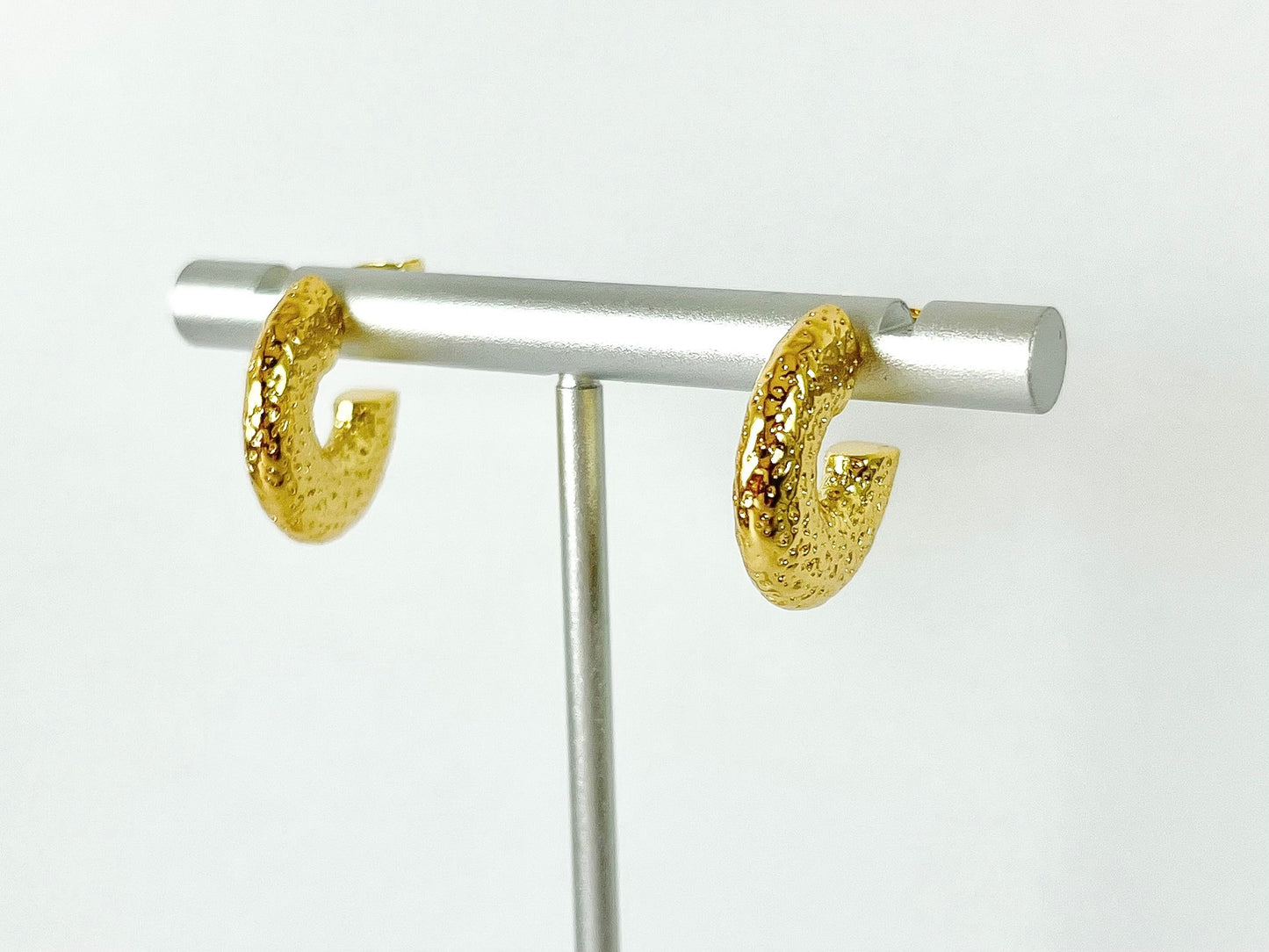 Minimalist gold earring huggies in 18k gold plated copper 5 pairs