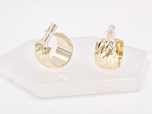 Designed Gold Thick Hoop Huggie Earrings in 18K Gold plated Copper 3 pairs