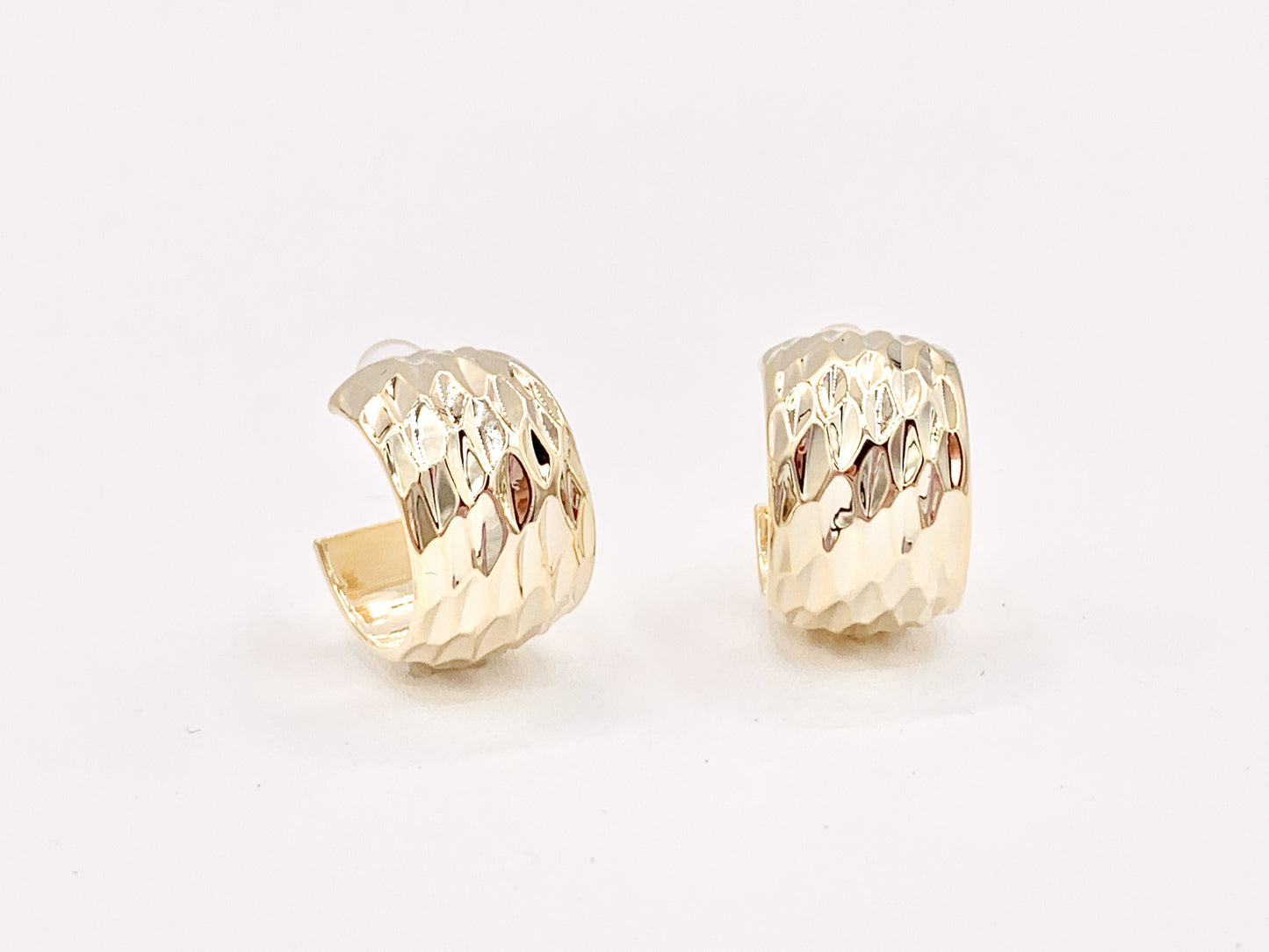 Designed Gold Thick Hoop Huggie Earrings in 18K Gold plated Copper 3 pairs